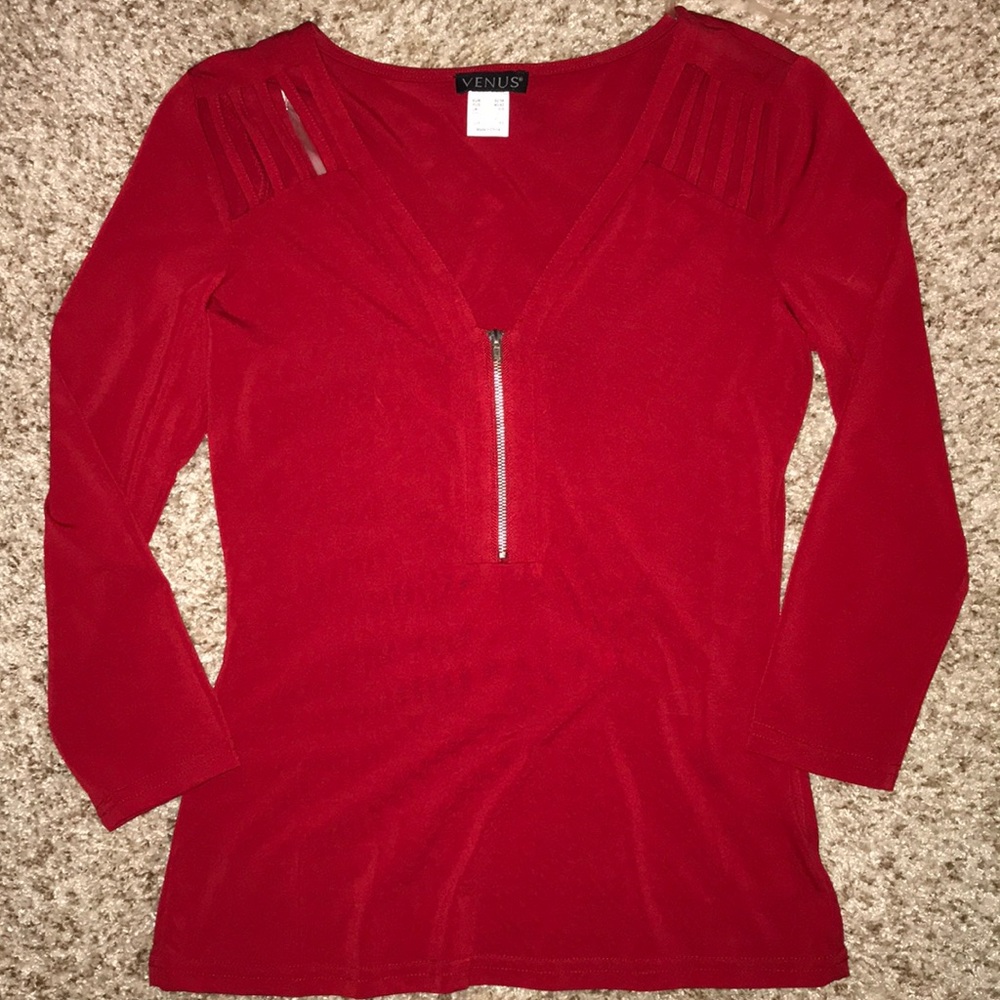 NWOT Venus v-neck shirt w/ zipper, sz XS